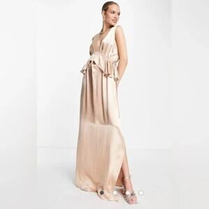 Topshop Bridesmaid Ruffle Peplum Maxi Dress Blush - Size 2